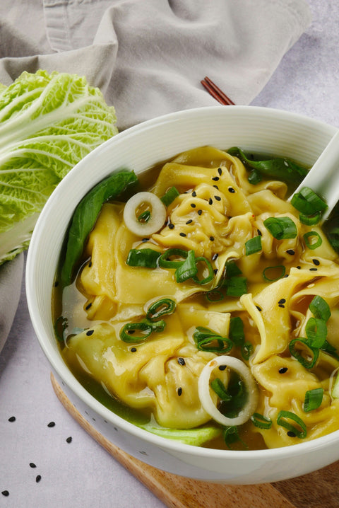 Chicken & Shiitake Dumpling "Pillows" in Mushroom Miso Broth